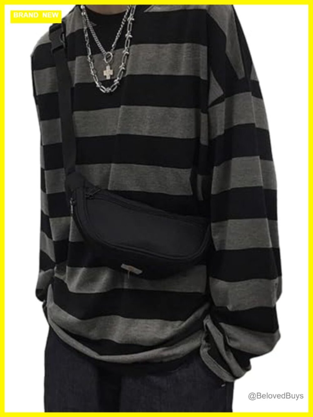 Oversized Striped Long Sleeve Crewneck T-Shirt Baggy Y2K Grunge Streetwear